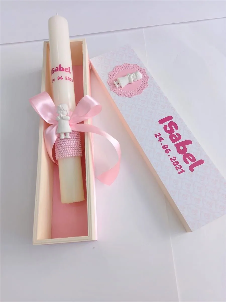 Vela e conjunto de batizado com laços cor-de-rosa — To Dream Porto